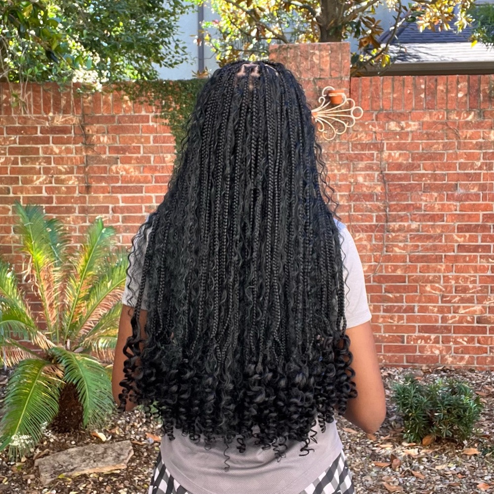 Boho Braids with natural hair base and curls 1B